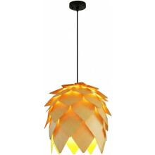 Modern Nordic Wood Pendant Light with Layered Shade, Natural Oak Finish, Adjustable Height E27 Lamp