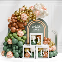 Wild One Boxes for 1st Birthday - 3Pcs One Balloon Boxes with ONE Letters + Green Safari Balloon Arch Kit Jungle 1st Birthday Decorations for Boys Wi