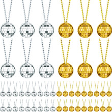 48pcs Disco Ball Necklaces Gold and Silver 70s Party Decorations Mini Mirror Balls for Christmas