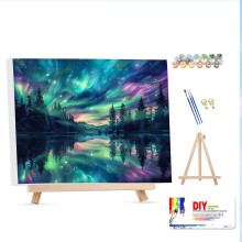 Auaora Framed Paint by Numbers for Adults with Wooden Easel-Painting Kits for Adult,Aurora Paint by Numbers with Frame for Adults for Gifts and Home