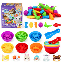 BBLIKE Montessori Counting Toys, Kids Animal Feeding Toy with Bowl, Tweezers, Color Sorting Math Toys Educational Learning Toy for Children 2 3 4 5 6