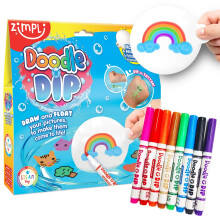 ZIMPLI - Doodle N Dip, 8 x Magic Markers, Picture Paddle, Draw and Float your Pictures and add them as Temporary Tattoos, Magical Water Colour Painti