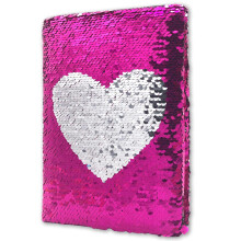 GINMLYDA Sequin Secret Diary for Girls, 8.5x5.5 Inch 160 Lined Page Pink Heart Reversible Sequin Kids Journal for Teenage Boys & Girls Notebook Gifts