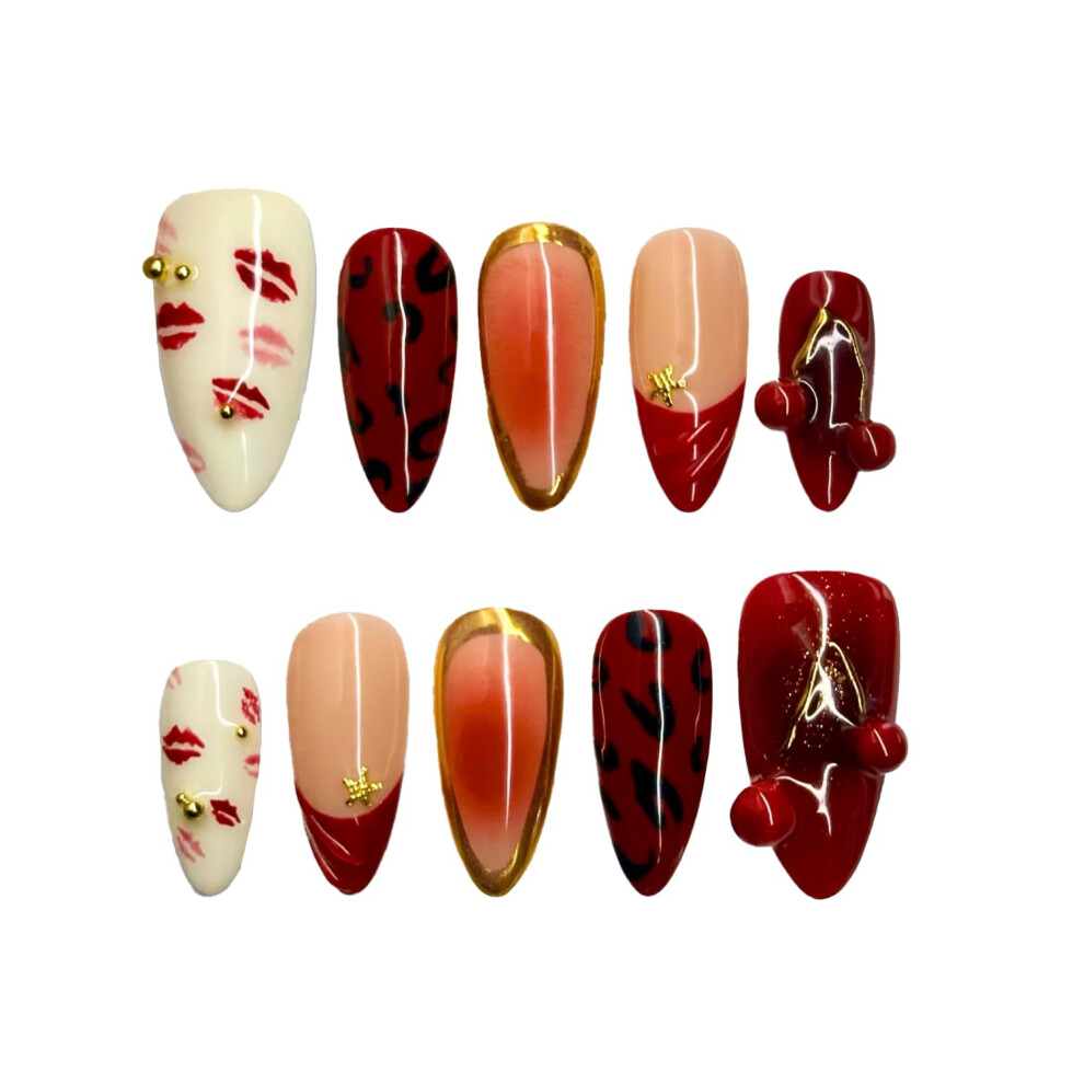 Handmade Press On Nails Kit with Glue and Tabs, Long Lasting Reusable Fake Nails 10PCS