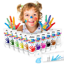 ABEIER Washable Finger Paint for Toddlers, Safe Non-Toxic, 12 x 2oz Vibrant Colors, Baby Safe Paint for Hand and Feet, Mess Free Art Supplies for Kid