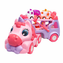JQLM 5-in-1 Unicorn Truck Toy for Girls, Pink Toddler Carrier Car with Music & Lights, Educational Vehicle Toy Gift for Kids Age 2 3, Perfect for Bir