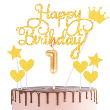 Happy 1st Birthday Cake Topper & Birthday Candle Gold Number 1 Candle for Birthday Cake - 1st Birthday Candles Cake Cupcake Topper Birthday Cake Deco