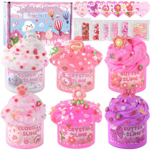 LAWOHO 6 Packs Gradient Pink Slime Kit - Cloud, Clear & Butter Slime Making Kit for Kids, Soft & Non Sticky Fluffy Slimes Kits for Girls & Boys with