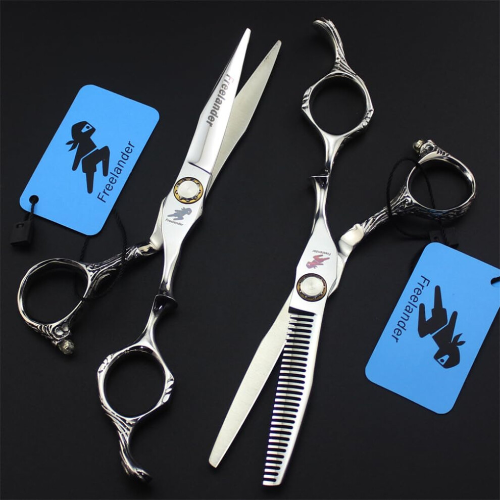 Professional Hair Cutting Scissors 6 Inch and Thinning Shears Set with Ergonomic Offset Grip