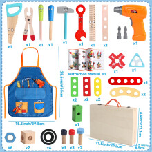 Kids Tool Set,Wooden Toys for 3 Year Old Boys Girls,Montessori Toys with Toy Drill&Tool Box&Apron ,Construction Toys for 2 3 4 Year Old Boys Gifts