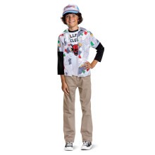 Stranger Things Dustin Costume for Kids and Teens, Officially Licensed by Disguise, Includes Shirt with Attached Faux Hellfire Club Tee and Cap, For