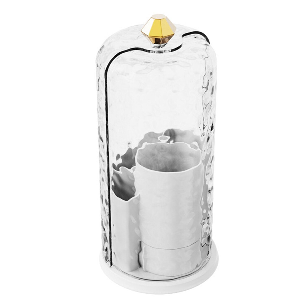 Rotating Makeup Brush Organizer with DustProof Lid and 360 Rotation Milky Finish for Vanity