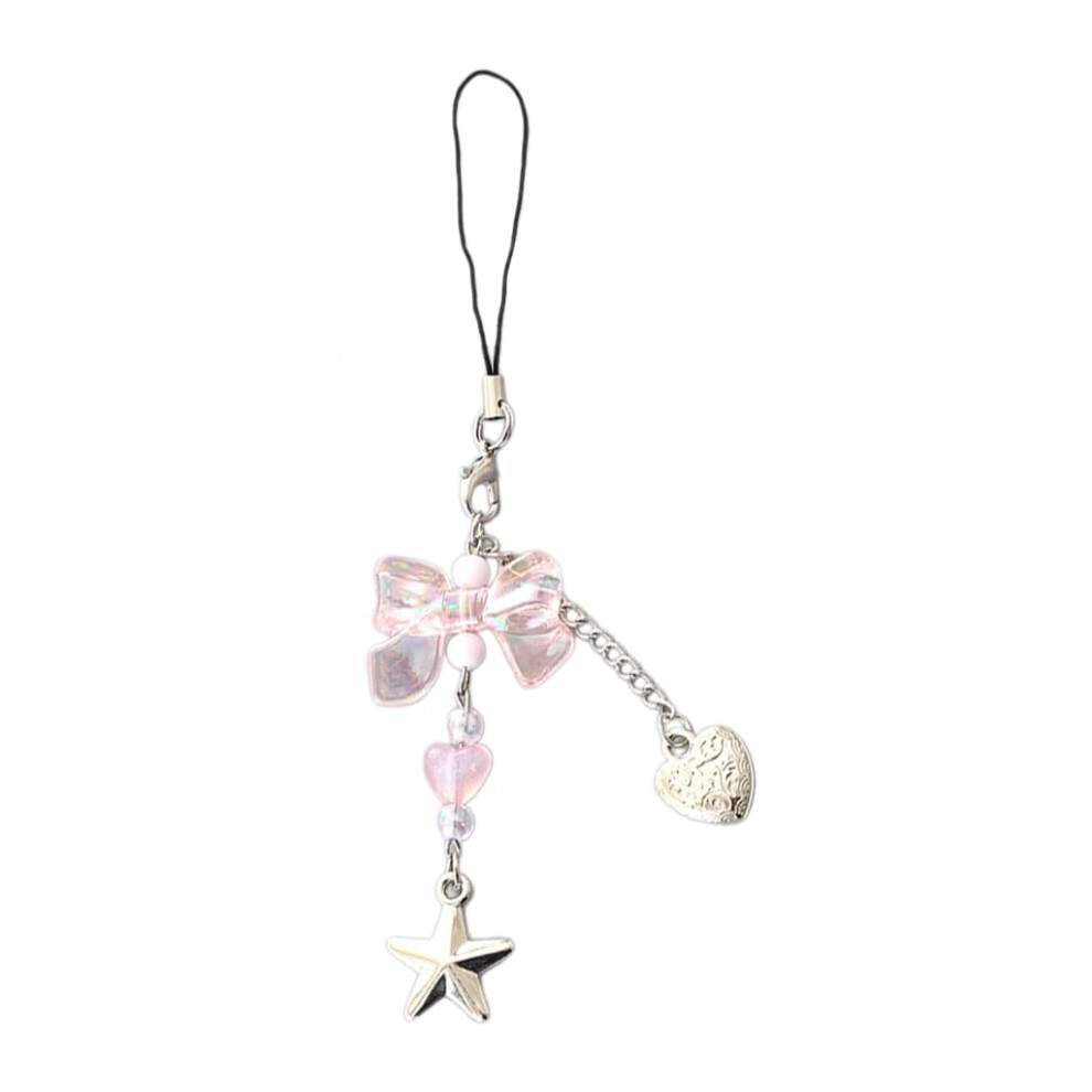 Butterfly Heart Phone Charm With Bow Acrylic Beaded Keychain Pendant For Bag Or Camera Pink 9092120422870