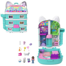 Polly Pocket x Gabby's Dollhouse Compact, Micro Dolls and Playset, 9 Themed Accessories, Pandy Paws, Cakey, & MerCat Pet Friends, JFV02