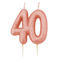 Anniversary House Metallic Rose Gold Glitter Birthday Candle, Number 40, 40th Birthday Cake Topper, 7cm, Pack of 1, Cake Decorations, Candles for Cak