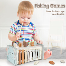 DINORUN Montessori Toys for 1 Year Old Boy Girls, Wooden Hammering Pounding Toy with Xylophone Magnetic Fishing Game for Kids, Gifts for 1 2 3 Year O