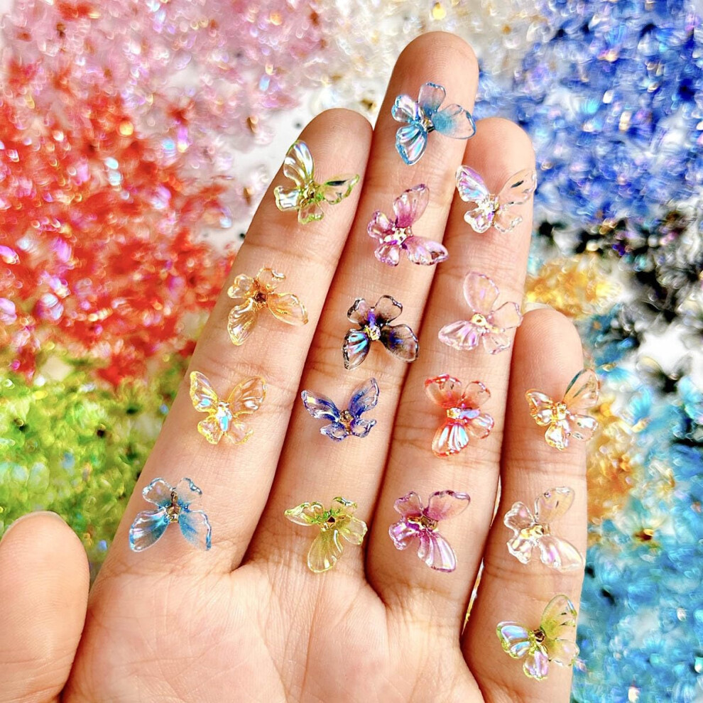 Green 50Pcs 3D Butterfly Nail Charms Rhinestone Gems For Diy Uv Gel Manicure Decorations