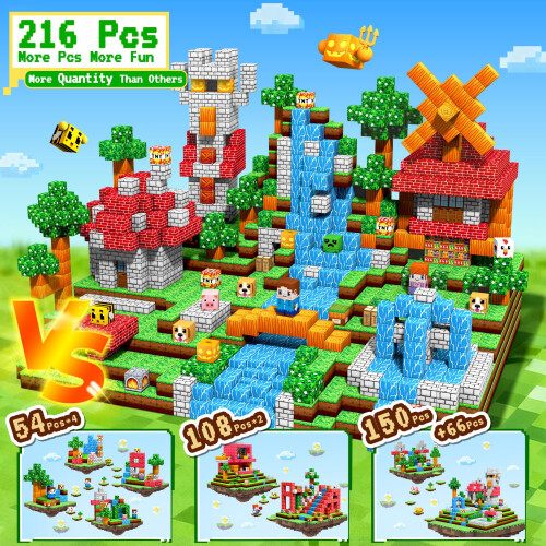 Subtail 216PCS Magnetic Blocks Magnetic Building Blocks Tiles Stacking 2