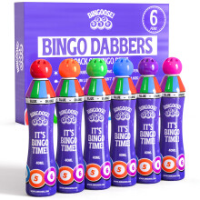 Bingo Dabbers Pack of 6 for Dotting Game Books, Tickets, Sheets & Cards - Sponge Tip Jumbo Bingo Pens with Bright Marker Ink - Screw Top, Non Leak Do