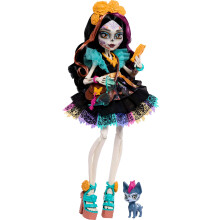 Monster High Doll, Skelita Calaveras in Colorful Papel Picado Dress with Pet Dog Candelita and 7 Accessories like Sketch Book, Snack and Messenger Ba