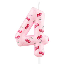 Cherry Number 4 Candles, Red Pink Fruit Printed Cake Candles,Sweet Birthday Party Topper for Girls, Happy Birthday Party, Children's Day and Wedding