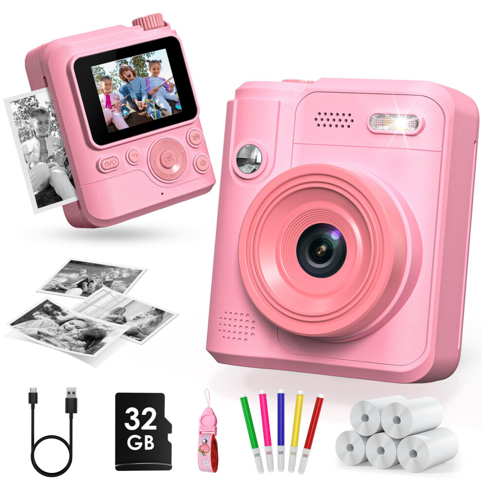 Gofunly Kids Camera Instant Print, 1080P Digital Camera For Kids With 32Gb Card & 5 Print Paper Rolls, Selfie Toy Gift For Girls & Boys Ages 3-12, Pi 46737038