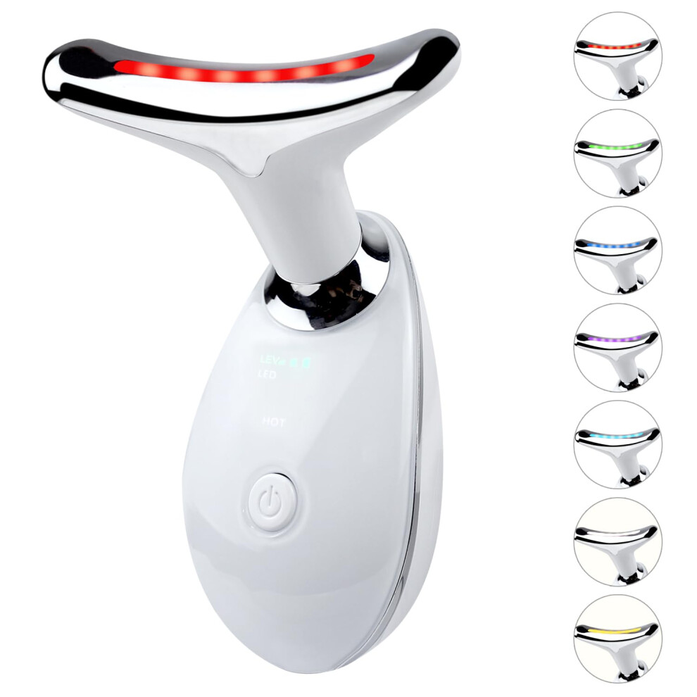 LED Face and Neck Skin Tightening Device with 7Color LED Therapy and Heat Massage for Wrinkle Removal
