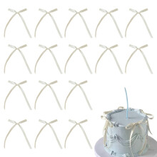 20Pcs Bow Cake Topper, Bow knot Ribbons Cake Dessert Decorations for Birthday Wedding Party Anniversary (Off-white)