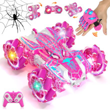 SOGAWEBB Pink Spider Gesture Control Car, 2.4GHz Remote Control Stunt Car with LED Lights, Double Sided Off-Road RC Vehicle Toy Gift for Boys Girls A