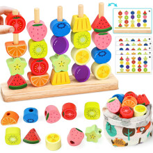 Montessori Wooden Toddler Toys Gifts: Toys for 2 3 4 Year Old Boys Girls - Sorting Stacking Blocks Fine Motor Skills Educational Set - Toddlers Beads