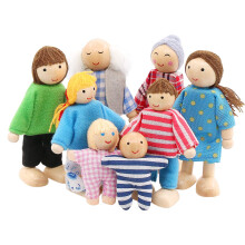 SumDirect Sets of 8 People Wooden Family Doll Toys, Lovely Happy Family Dolls Playset Doll House Accessories for Doll House Kids Children Toy (Style