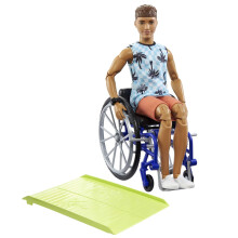 Ken Doll with Wheelchair & Ramp, Kids Toys, Barbie Fashionistas, Brunette with Beachy Tee and Orange Shorts, Clothes and Accessories, HJT59