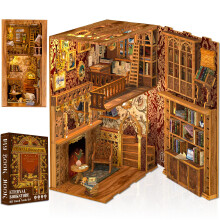 Cutefun Book Nook Kit,DIY Miniature House Kit 3D Wooden Puzzles for Adults, 172 pieces, Bookshelf Insert Decorative Bookends, Gift for Women Book Lov