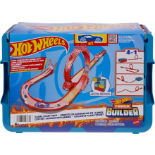 Hot Wheels Toy Car Track Set, Track Builder Playset Flame Stunt Pack with 16 Component Parts & 1:64 Scale Vehicle in Modular Storage Container, HMC04