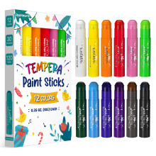 JUPITEARTH 12 Colours Tempera Paint Sticks for Kids, Washable and Quick Drying, Includes 120 Printable Colouring Pages and 30 Reward Stickers, Non-To