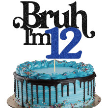 Gyufise 1 Pack Bruh I'm 12 Cake Topper Oh Yeah It's My 12 Birthday Cake Pick Dude Bro I'm 12 Fabulous Cake Decorations for Cheers to 12 Years Happy 1