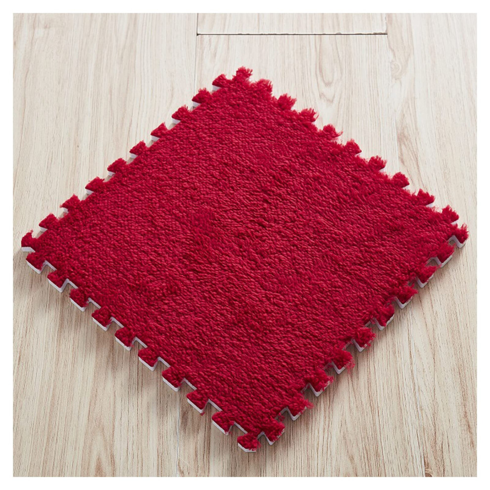 Foam Play Mat 12X12 Interlocking Floor Tiles, Soft Plush Carpet Tiles For Kids Playroom Decor Red