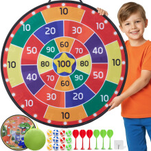 Cheerful Children Toys Jumbo Kids Dart Board Set XL or XXL, Large Velcro Dart Board with Reversible Designs, 16 Sticky Balls & 6 Darts - Indoor & Out