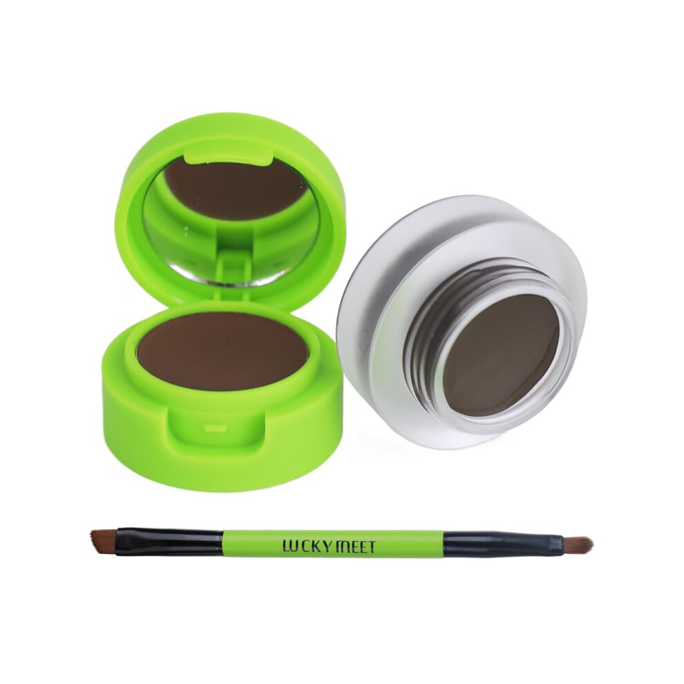 Brown Waterproof Long Lasting Gel Eyeliner And Eyebrow Powder Set With Dual Brush And Builtin Mirror