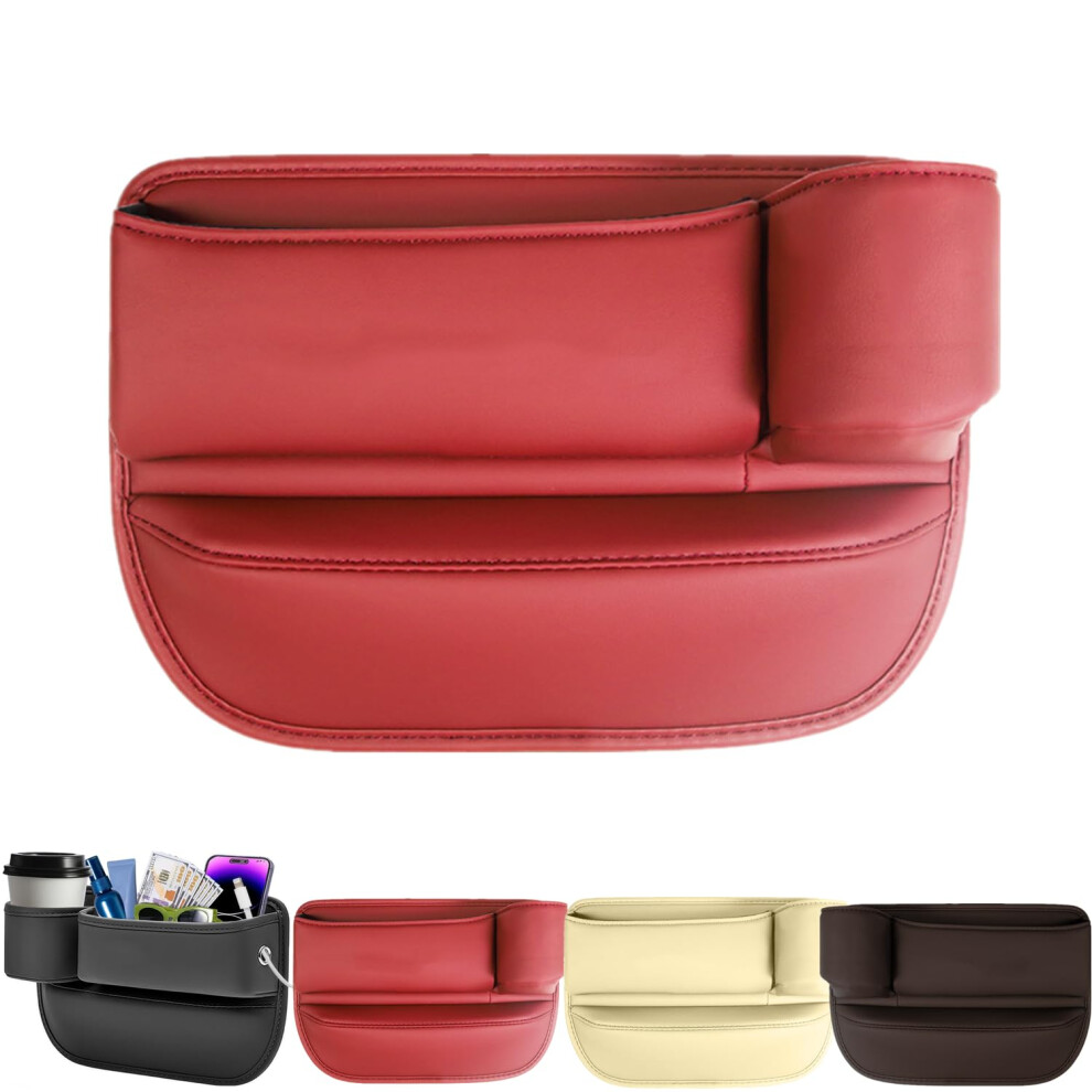 Car Seat Gap Filler With Adjustable Cup Holder, Leather Organizer For Phones Keys Cards, Passenger Seat Red 9455672926065