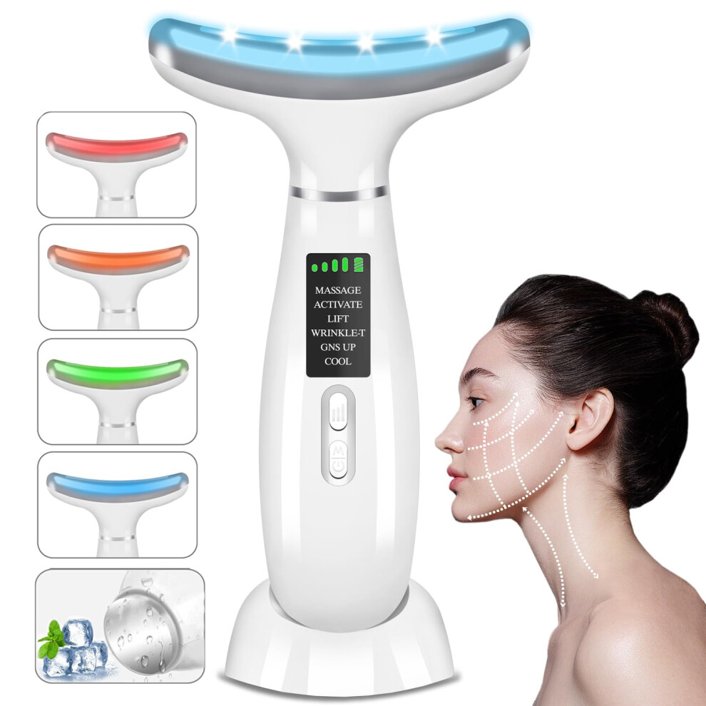 Red/Light/White Face Neck Massager With Therapy, Heat And Cooling Modes, Antiaging Skin Tightening Wand,