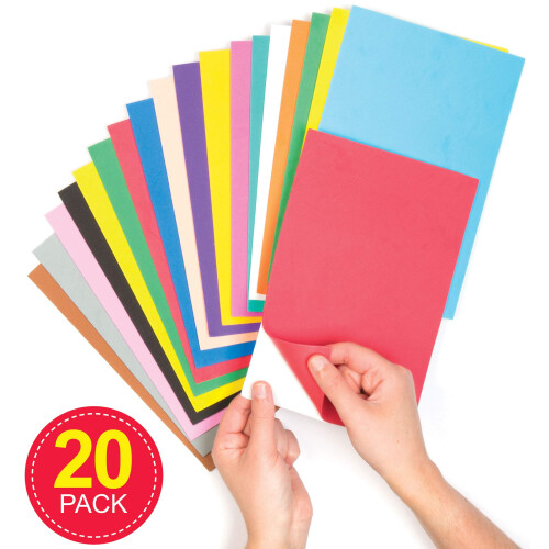 Baker Ross EV4062 Self-adhesive colored foam sheets, 20 assorted colors 1
