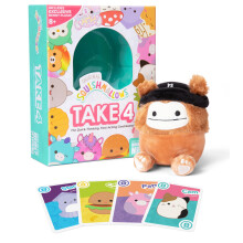 WHAT DO YOU MEME? Squishmallows Take4: The Fast-Paced Family Card Game, Ideal for Boys and Girls 8+, Includes Benny The Bigfoot Squishmallow, Fun Hol