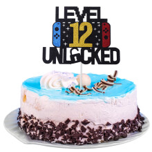 Prasacco 12th Birthday Cake Topper Gaming Cake Topper Personalized Happy Birthday Cake Topper Decoration Birthday Game Party Supplies for Kids Boys