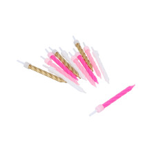 Henbrandt Pack of 24 Pink, White and Gold Party Candles with Candle Holders, Spiral Celebration Candles for Birthday Cakes Wedding Party Baby Showers