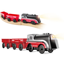 LiBoon Battery Operated Train for Wooden Track - Motorized Locomotive with Headlight, 3Pcs Electric Train Set Compatible with Thomas & Brio