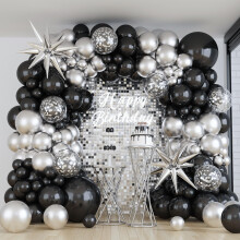 Black and Silver Balloon Garland Arch Kit with 3pcs Star Balloons