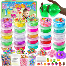 25 Cups DIY Slime Kit, Slime Making Kit for Girls, Glow in The Dark, Crystal Clear Slime with Add-ins, Foam Balls, Charms, Party Favors Gift Toys for