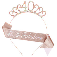 40th Birthday Decoration for Women - Rose Gold Sash and Headband Party Decor for Girls