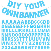DIY Glitter Letters Banner Kit in Champagne Light Blue for Birthday Graduation Custom Party Hanging Decoration Wedding Baby Shower (Light Blue)